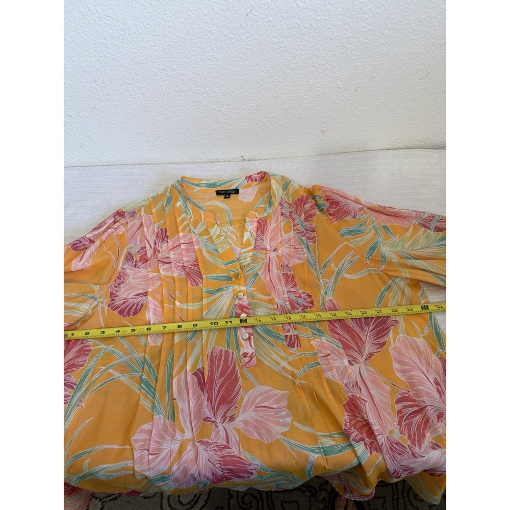Ava & Grace 1X Floral Blouse Tropical Rayon 3/4 Sleeve Boho Orange Summer Resort - Picture 10 of 15